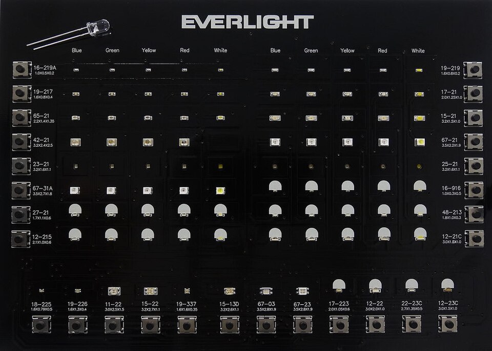 Foto de un montaje superficial con LEDs de los tamaños más corrientes.jpg